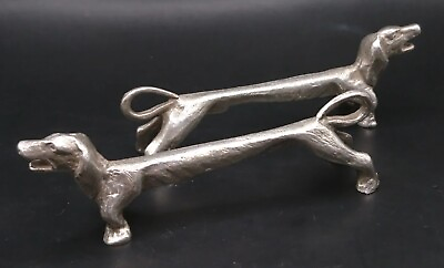 #ad Rare Pair English Sterling Silver Dachshund Knife Cutlery Rests. 1973 Ramp;D GBP 195.00