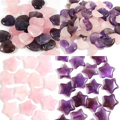 #ad Natural rose quartz amethyt healing crystals star moon heart gemstone 30pcs $16.50
