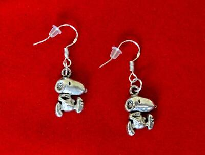 #ad CUTE SNOOPY DOG PEANUTS CHARACTER SILVER CHARM DANGLE EARRINGS 925 STERLING HOOK $2.47