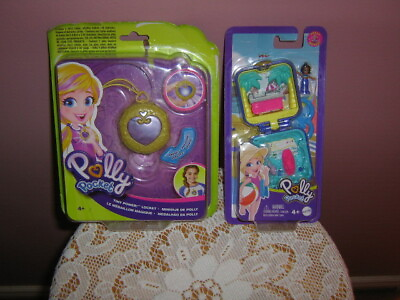 #ad NEW in pkg. 2 Mattel Polly Pocket sets: SURF scene CASE FIG TINY POWER LOCKET $19.00