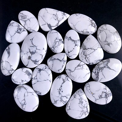 #ad 19Pcs 849Cts Natural White Howlite Loose Cabochon Gemstone Lot39x26 22x15mm#9596 $31.44