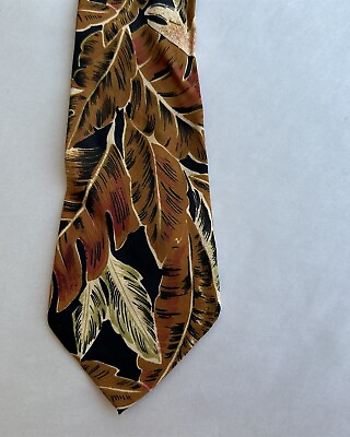 #ad Vintage Tie JSaco Tropical Silk Palm Leaves Fronds Brown Green $24.99