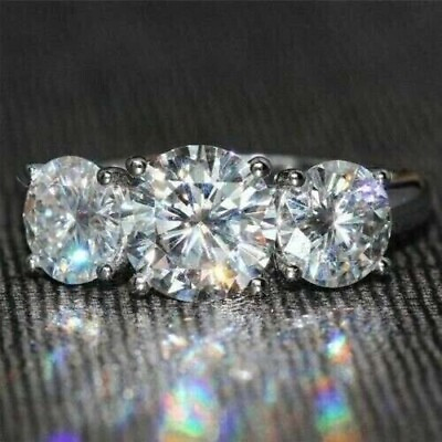 #ad 3 Ct Round Cut Real Created Diamond Solitaire Engagement Ring In 925 Silver $61.38