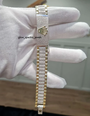 #ad Men#x27;s Link Bracelet 9 Ct Round Real Moissanite 925 Silver Two Tone Gold Plated $374.99