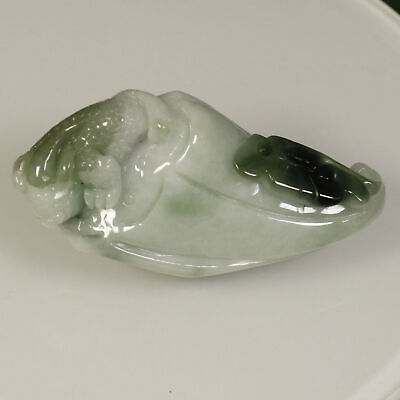 #ad Cert#x27;d Green 100% Natural A Jadeite Jade Pendant Toad lotus ANI 1974 $25.00