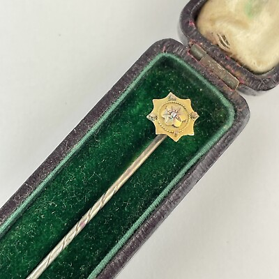 #ad Antique 9ct Yellow Gold Topped Rose Cut Diamond Set Stick Pin Cased W Winlove GBP 69.00