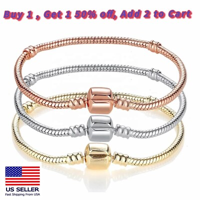 #ad European Silver Charm Bracelets Fit DIY 925 Sterling Beads Pendant Snake Chain $8.59