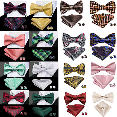 #ad 100 Colors Classic Bow Tie Mens Silk Bowtie Hanky Cufflinks Set Party Pre Self $5.99