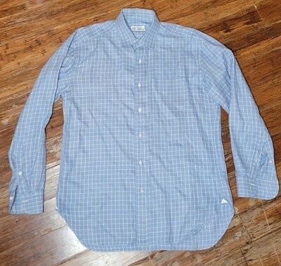 #ad BORRELLI NAPOLI NEIMAN MARCUS Mens 15½ Blue Check Dress Button Down Shirt XL $27.99