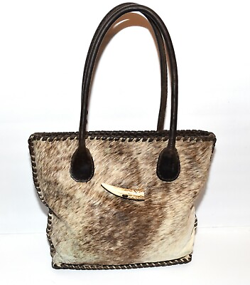 #ad Guayaca Argentina Handcrafted Brown Cream Speckled Fur Brown Leather Tote Bag $49.99