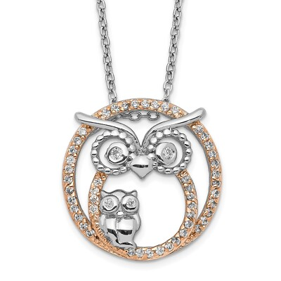 #ad Sterling Silver and Rose Gold plated Cubic Zirconia Owls Circle 18.25quot; Necklace $121.50