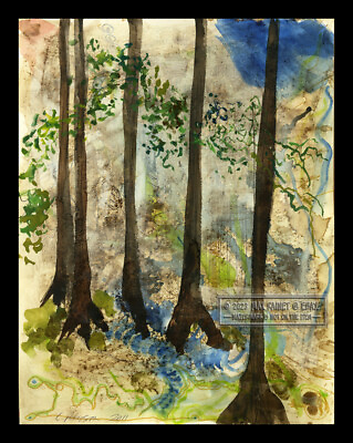 #ad Forest of Trees 2011 C Peterson * Original watercolor coffee PAINTING * Woods $279.95