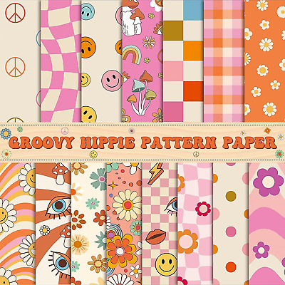#ad 60PCS Groovy Hippie Pattern Paper Retro Boho Rainbow Scrapbook Specialty Paper 1 $14.99