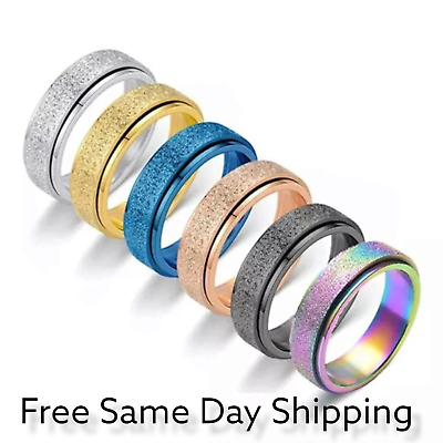 #ad Stainless Steel Rotating Spinner Wedding Ring Unisex Men Women Fashion Jewelry $4.99
