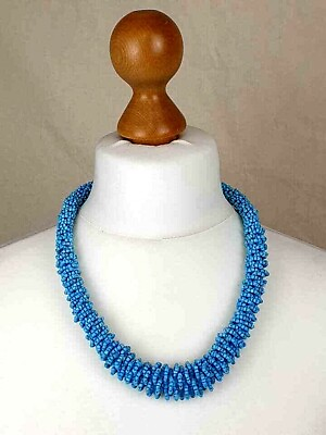 #ad Statement Bib Necklace Gorgeous Tiny Love Beads Designer Looking Turquoise Blue GBP 12.99