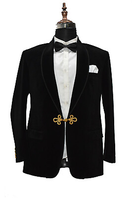 #ad Men Black Smoking Jackets Golden Clouser Luxury Designer Party Wear Blazer Coat $135.89
