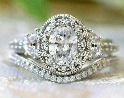#ad New Bridal Set Engagement amp; Wedding Ring 3Ct Lab Created Diamond 14k White Gold $250.00