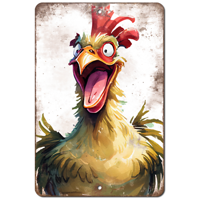 #ad Funny Crazy Chicken Aluminum Metal Sign Farm and Barnyard Animal Character Art $21.59