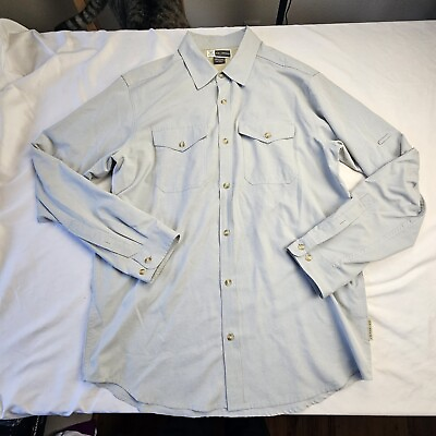 #ad Exofficio Mens Shirt Large Insect Shield Roll Tab Sleeve Button Up Gray Striped $12.95