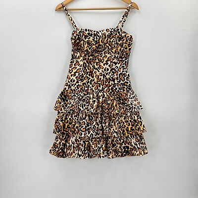 #ad GUESS Mini Dress Cheetah Women’s Removal Straps Ruffled Sz Small $12.59