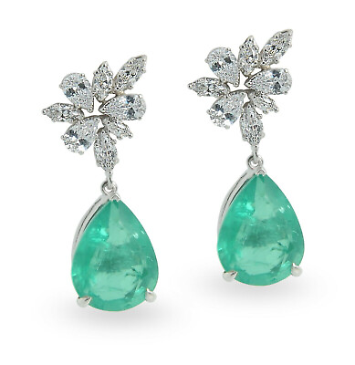 #ad Pear Cut Green Lab Created Emerald amp; CZ Women#x27;s Jewelry Dangle Silver Earrings $182.00