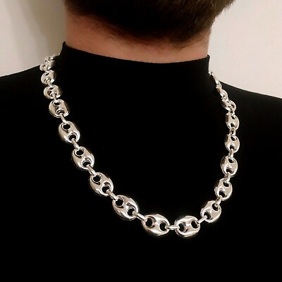#ad Mens Mariner Puffed Link Chain Necklaces 14mm 61GR 925 Silver Sterling 26.37Inch $168.00