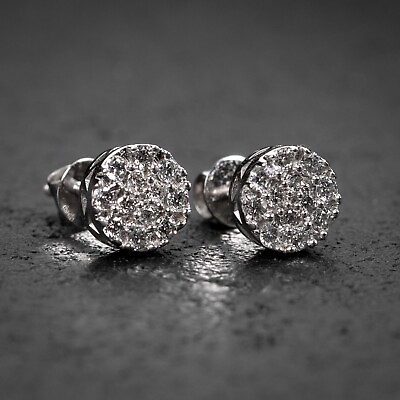 #ad Men#x27;s Small 14K White Gold Small Natural Diamond Round Cluster Stud Earrings $410.99