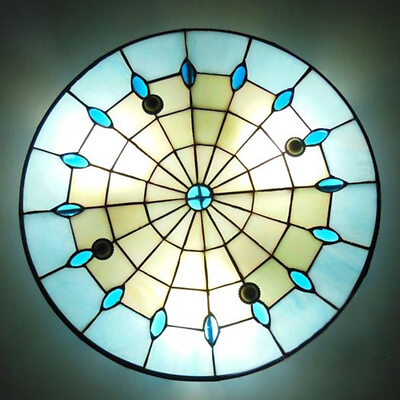 #ad Modern Tiffany Stained Flush Mount Ceiling Lamp Fixture 16quot; Blue Diamond Pattern $139.00