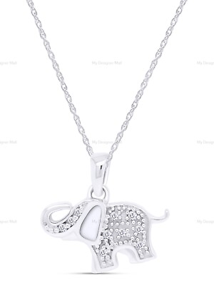 #ad Elegant Elephant Pendant Necklace 1 10ct Natural Diamond 925 Sterling Silver 18quot; $94.00