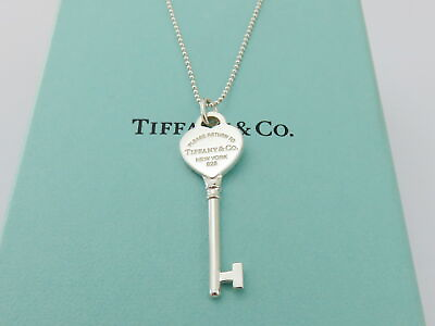 #ad TIFFANY amp; CO Silver Return to Tiffany Heart Key Beaded Chain Pendant Necklace AU $390.00