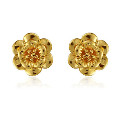 #ad A pair of beautiful plated gold flower earrings 18K Stud Women Men Office $4.90