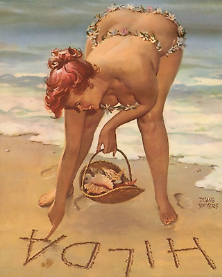 #ad Duane Bryers#x27; plump and pretty Hilda Name in the Sand art painting print $7.19