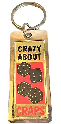 #ad Vintage Crazy about Craps Keychain Goldto Metal Keyring Bling Casino Games Gift $14.00