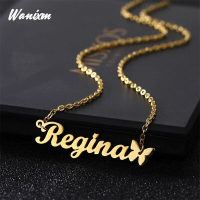 #ad Custom Name Butterfly Pendant Necklace Stainless Steel Gold Chain Personalized $14.28