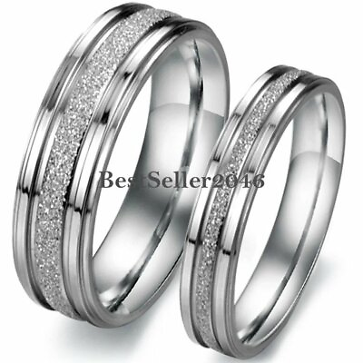 #ad Men Women Stainless Steel Frosted Centered Wedding Band Couple Engagement Ring $7.99