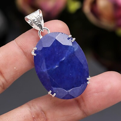 #ad Blue Sapphire Gemstone Pendant 925 Sterling Silver Handmade Jewlery For Gift $10.99