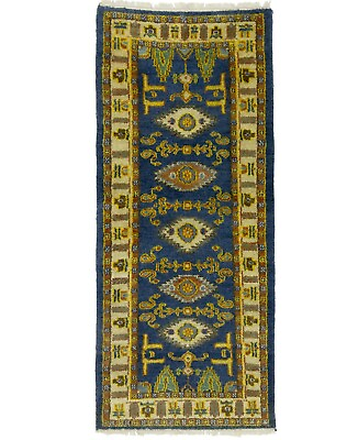 #ad Handmade Blue Geometric 2#x27;8X6#x27;4 Kazak Oriental Runner Rug Kitchen Decor Carpet $232.18