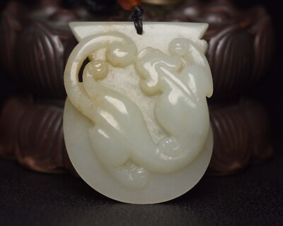 #ad Collection Chinese Antique Hetian Jade Carved Nice Dragon Statue Pendant Jewelry $149.99