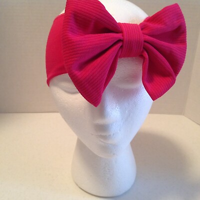 #ad Large Bow Headband Stretch Hairband Head Wrap Covering Wide Banded Pink $9.99