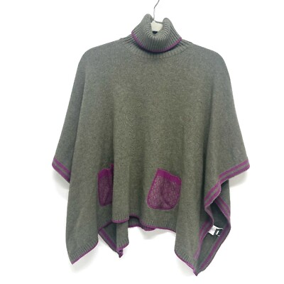 #ad FENDI FF Zucca with pocket High neck Rib knit poncho wool Rayon Khaki x Purple $290.00
