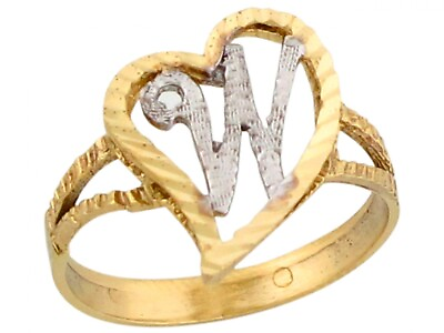 #ad 10k or 14k Two Tone Gold Fancy Cursive Letter W Unique Heart Initial Ring $169.99