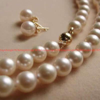 #ad 8MM White Shell Pearl Round Beads Necklace Earring Set 18quot; $3.50