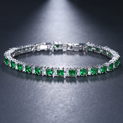 #ad 925 Sterling Silver Multicolor Peridot Round Tennis Gemstone Bracelet Jewelry $9.49