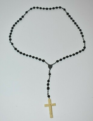 #ad Vintage Italian Black Bead White Crucifix Rosary $14.95