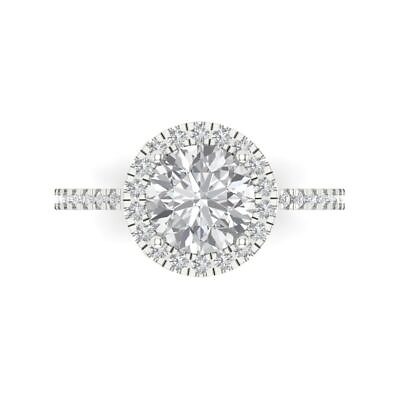 #ad 1.38ct Round Engagement Ring Halo 14k White gold simulated diamond Bridal band $262.19