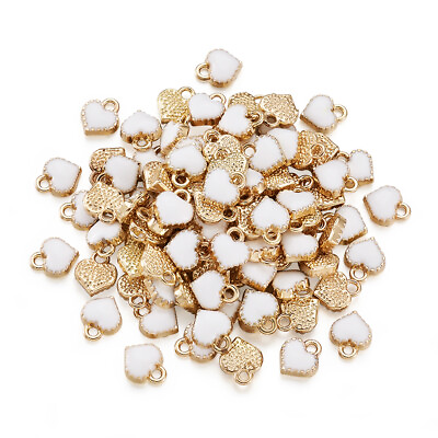 #ad 100xWhite Alloy Enamel Mini Heart Charms Pendants Earring Jewelry Making 8x7.5mm $9.69