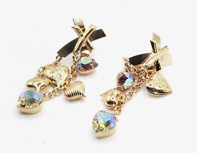 #ad Kirks Folly Heart AB Crystals Long Dangle Earrings $29.00