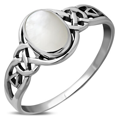 #ad Celtic Knot Silver Ring Mix US Size w Mother of Pearl Solid Sterling Silver $25.95
