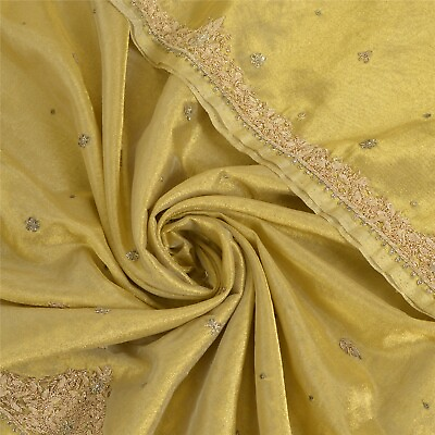 #ad Sanskriti Vintage Golden Dupatta Tissue Hand Beaded Zardozi Work Party Stole $95.00