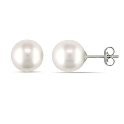 #ad 14K White Gold 8mm White Pearl Round Stud Earrings $29.00